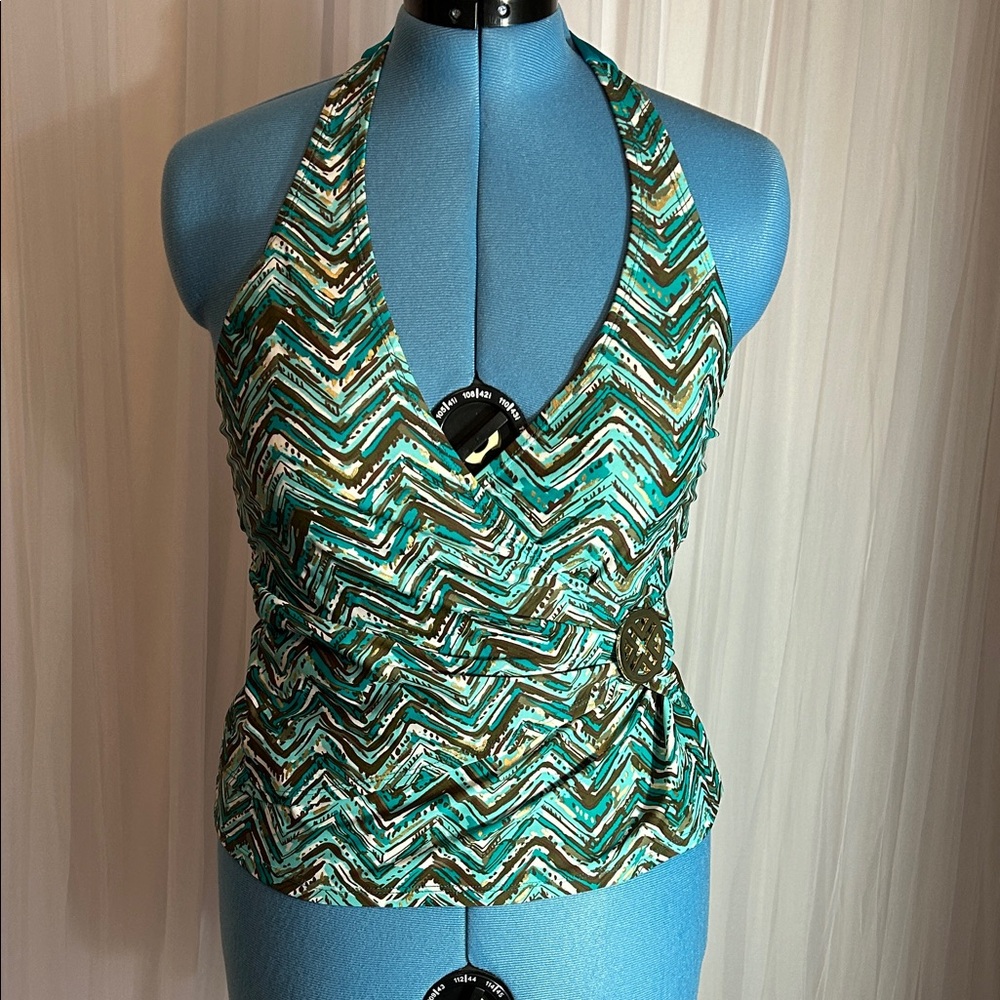 Jaclyn Smith Green and Gold Chevron Swim Tank Top